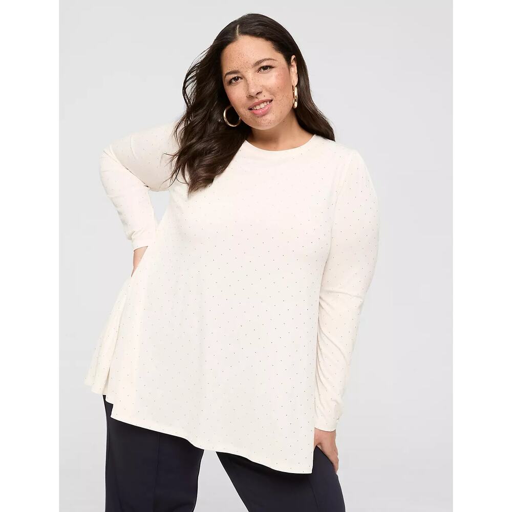 Lane Bryant Cream Gold Swing Dew Drop Long Sleeve Crew Neck Matte Top Size 26/28